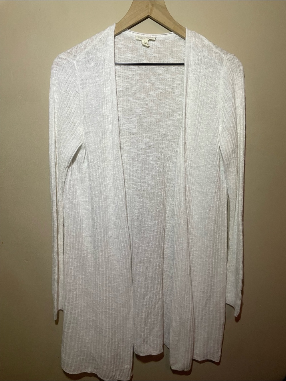 Eileen Fisher White Open-Front Ribbed Cardigan Sweater Large Lightweight Layers